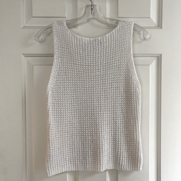 Vintage Real Clothes Sleeveless V-Neck White Cotton Knit Tank Top - Picture 2 of 11